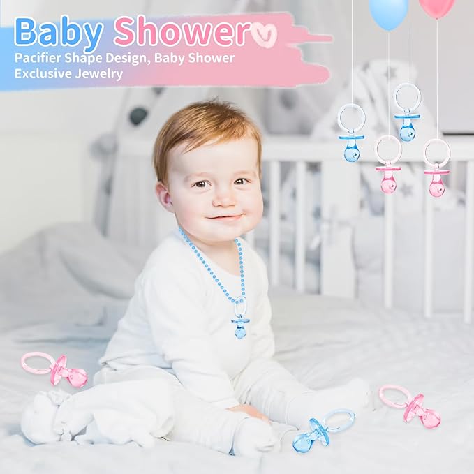 72 Pcs Baby Shower Pacifiers, 2.75’’ Plastic Pacifiers for Baby Shower Game, Baby Shower Decoration DIY, Gender Reveal Party Table Scatter/Baby Shower Party Favors, Pink & Blue