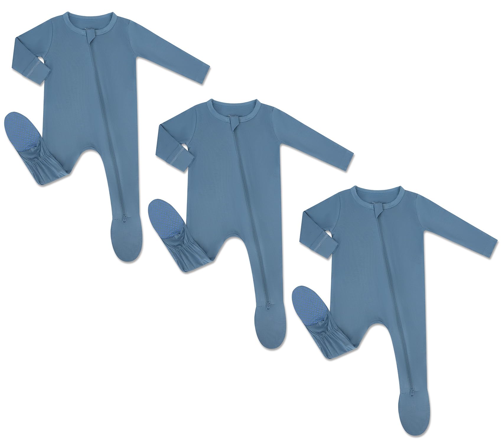 HAPIU Rayon from Bamboo Baby Footed Pajamas, 2 Way Premium Zipper, Footie for Baby Boy Girls, Newborn-24 Months, 3-Pack,Moonlight Blue & Moonlight Blue & Moonlight Blue,12-18 Months