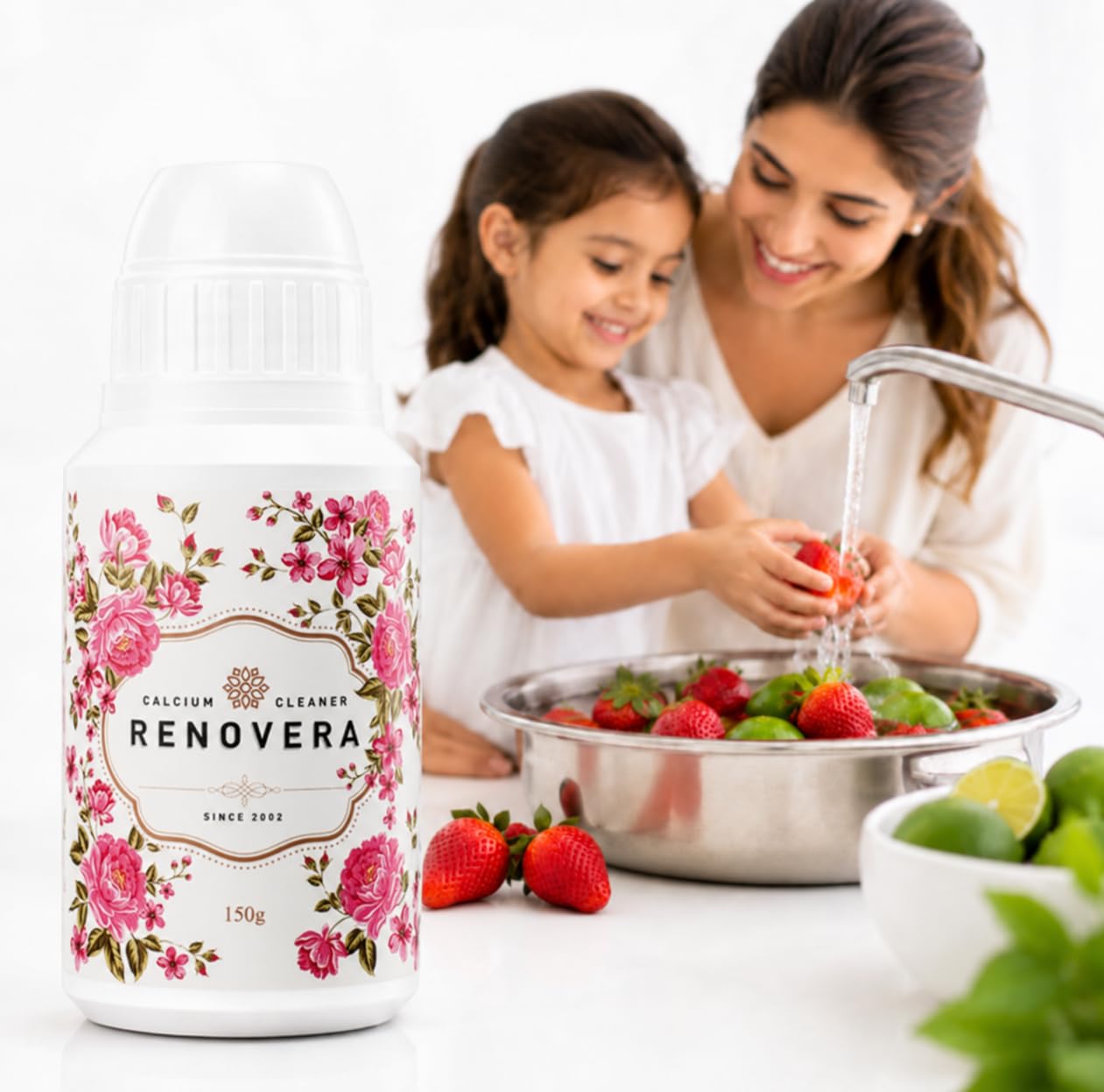 Renovera Fruit & Vegetable Wash | Up to 150 Washes, 1-Year Supply, Gentle Enough for Baby Food, Single Ingredient, Removes Residues, Calcium Helps Keep Produce Fresh Up to 20x Longer