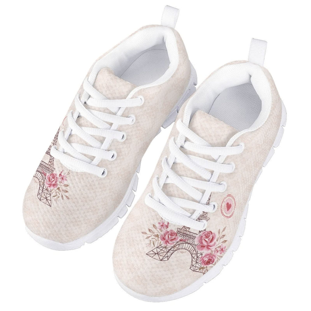 MARSVOVO Girl Running Shoes Lightweight Breathable Athletic No Lace Pre Walking Shoes for Boy Girl Classic Comfortable Resistant Play Sport Kids Sneakers Pink Eiffel Tower Heart Design Size 1 US