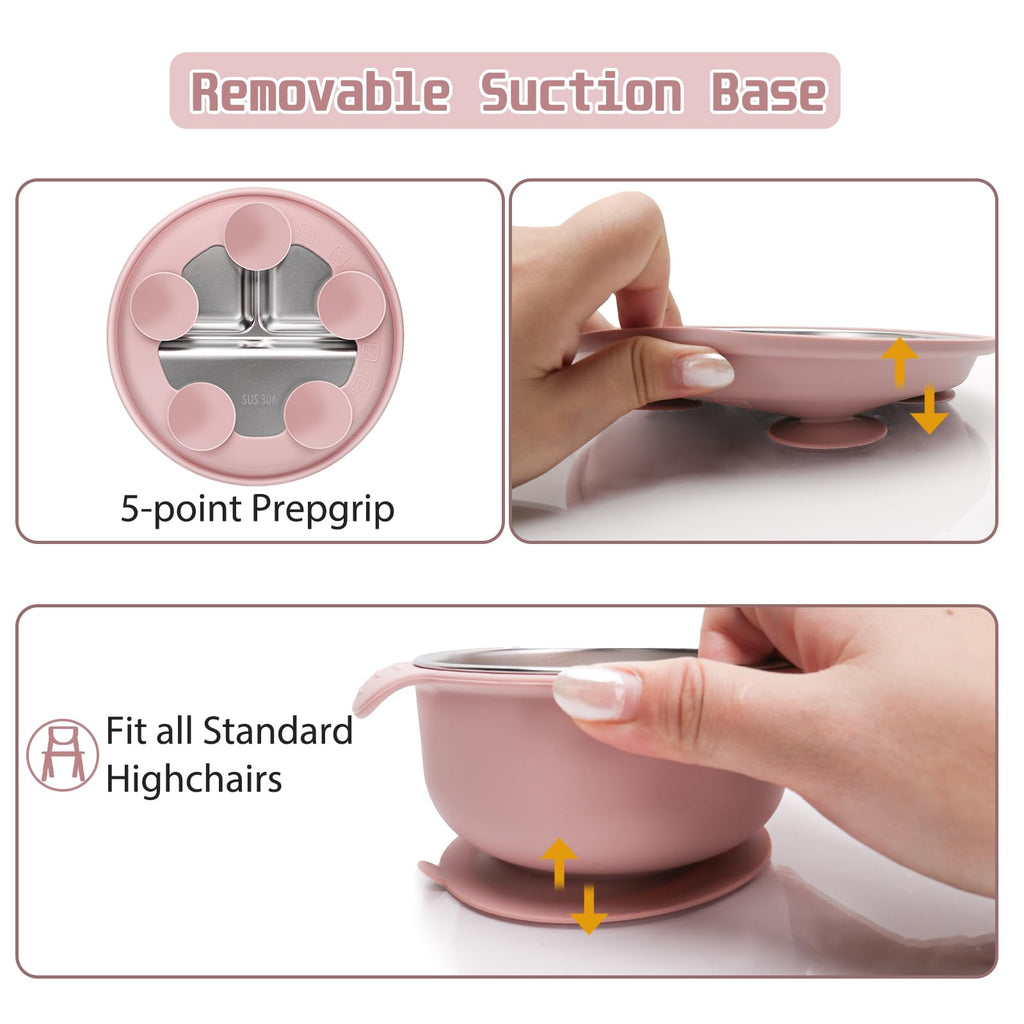 MISSLILI Stainless Steel Kids Plates and Bowls Set with Suction - (Pink)