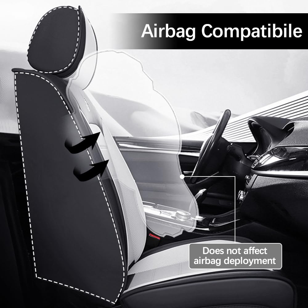 LEYPOCO Leather Seat Cover for Ford Edge 2010-2026,Waterproof Soft Seat Covers,Interior Accessories Seat Covers Cushion Vehicle Protector Airbag Compatible(Black&Gray,2PCS Front)