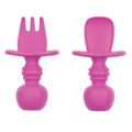 Bumkins Baby Utensils Set, Chewtensils Silicone Spoons for Dipping, Self-Feeding, Baby Led Weaning, Trainer Learning, First Stage Eating, Soft Practice Fork and Spoon, Babies 6 Months, Fuchsia