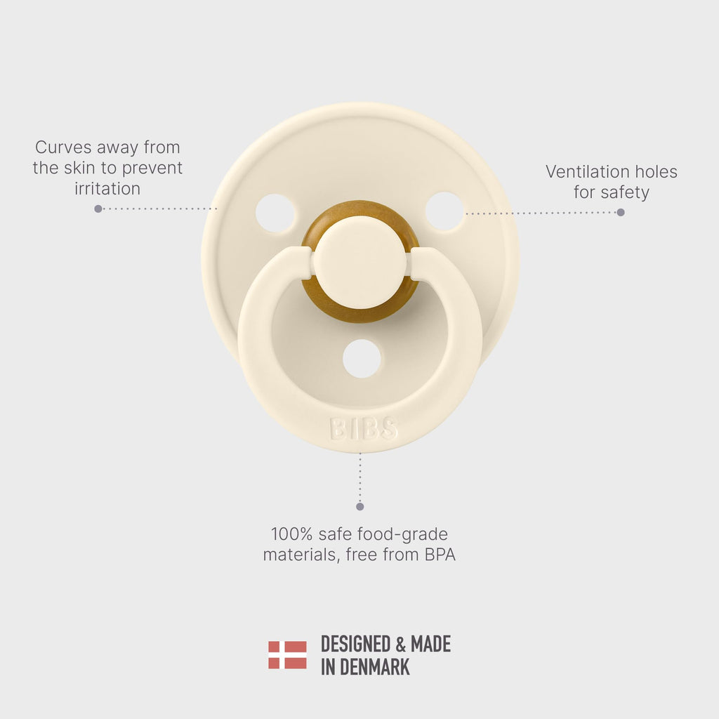 BIBS Pacifiers - Color 4 Pack | Round Nipple Baby Pacifier | BPA Free Natural Rubber Latex Soother | Made in Europe | Size 0-6 Months | Pink Colors