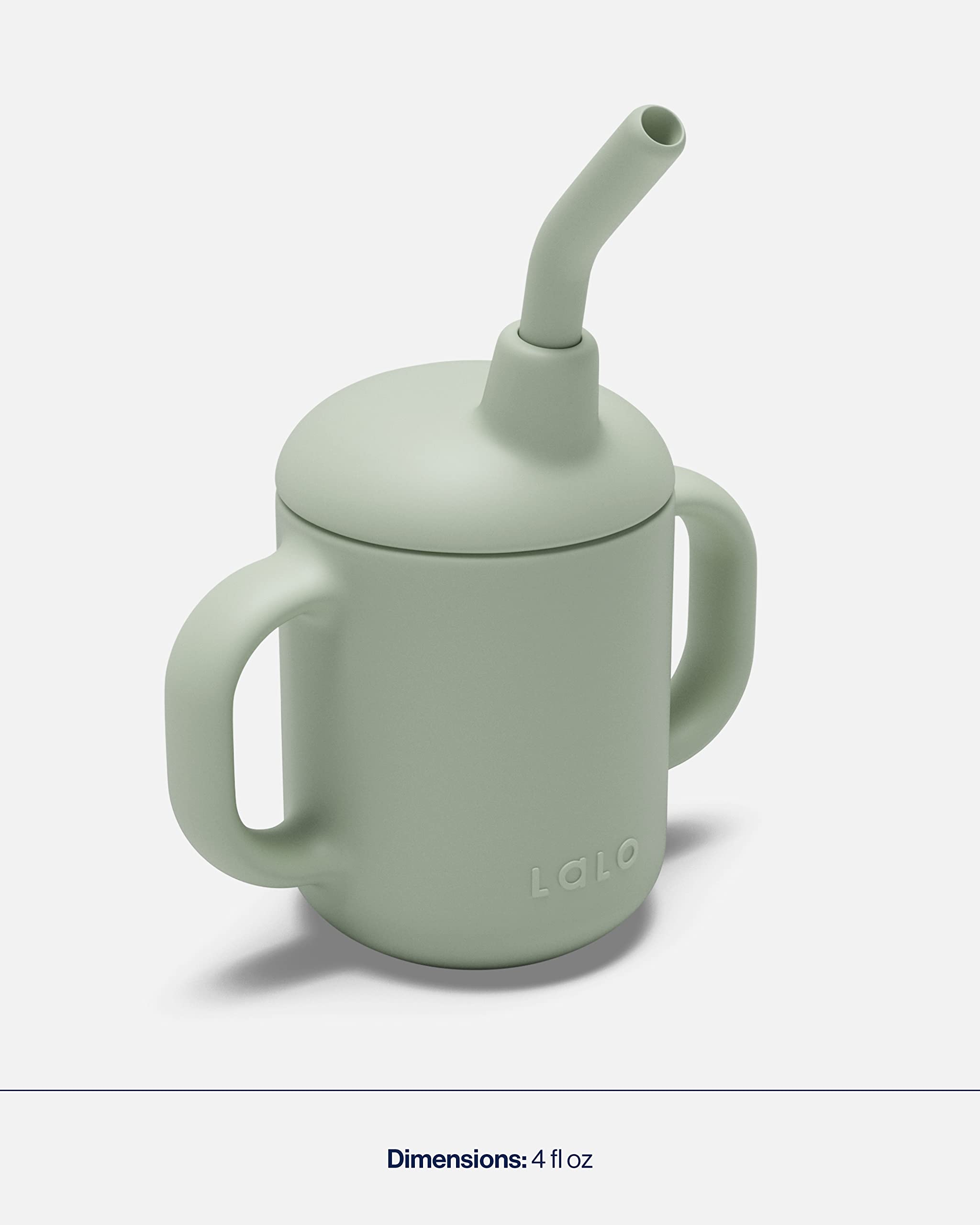 Lalo Little Cup 2-Pack, Non-Toxic Silicone Straw Cup with Handles - Baby and Toddler Sippy Cup - Mini Cup and Straw Training System, 4oz, Sage