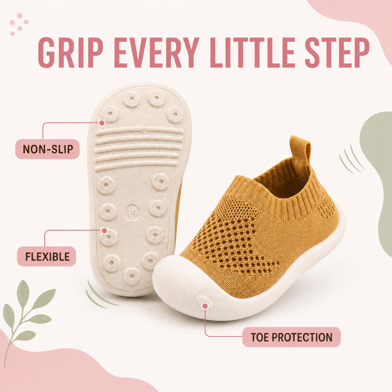 Wide Fit Toddler Shoes Toe Box Roomy Breathable Options for Happy Feet Yellow 6-12 Months Size 4T