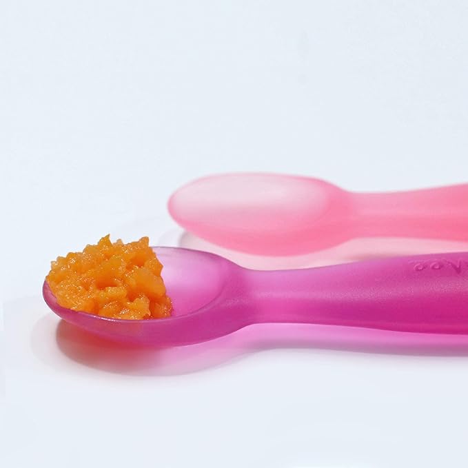 ChooMee Silicone Baby Spoons | 4 Months +, First Stage Baby Led Weaning and Self Feeding | Soft Spoon with Firm Handle | Designed in USA, BPA Free, Premium grade Platinum Silicone | 2 CT