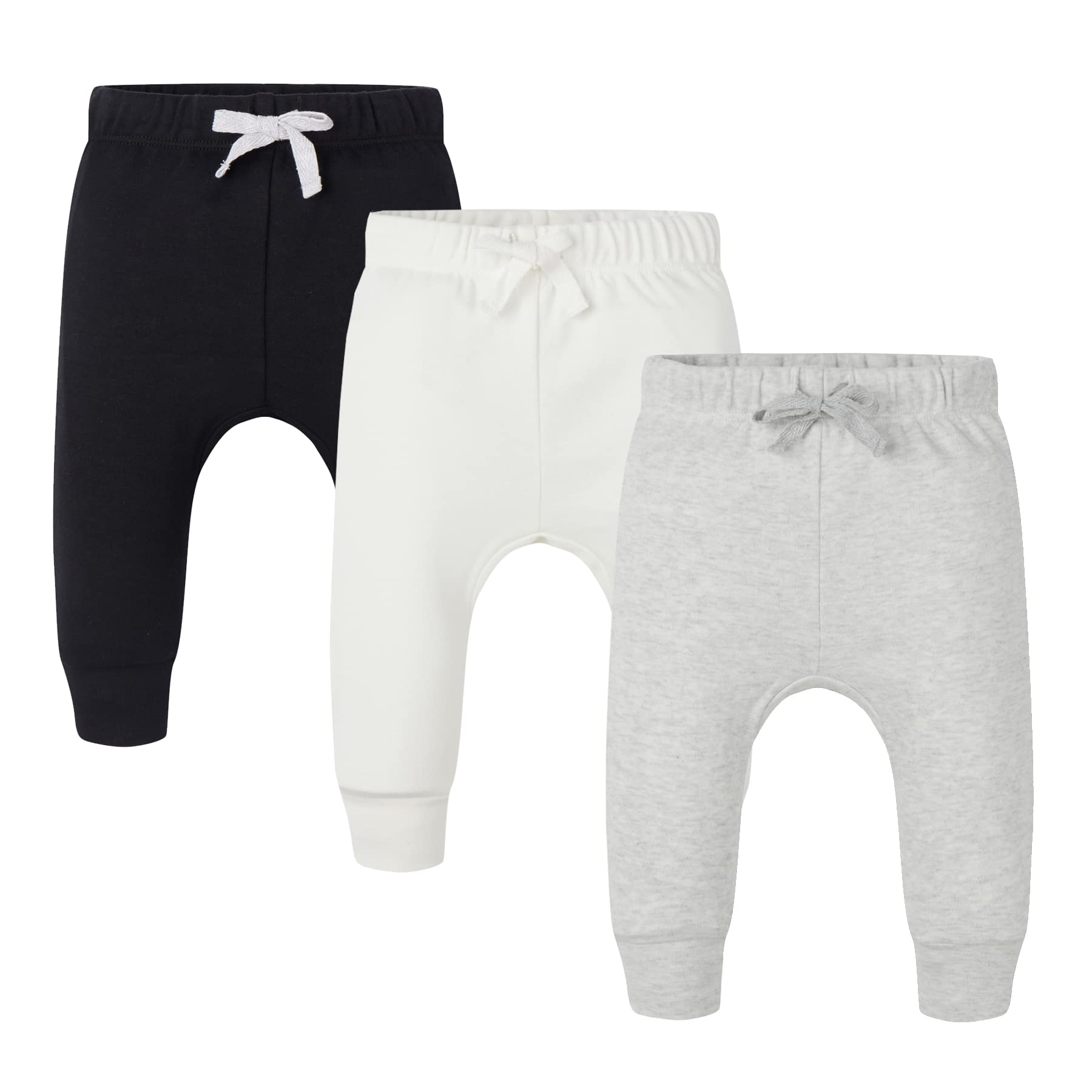 AIUI-HARNSBORN Baby 3 Pack Flexy Pants and Leggings, Baby Pants Infant Boys Girls Tapered Ankle Jogger Pant(3-6 Months, Black/White/Gray)