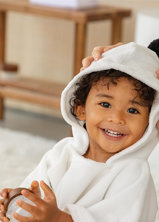 Konny Baby Hooded Towel Plush Thick & Cozy Soft-Touch Absorbent Rayon from Bamboo Cotton Baby Bath Beach Towel, Oeko-TEX, Newborn Boys Girls Toddler (White, Small)