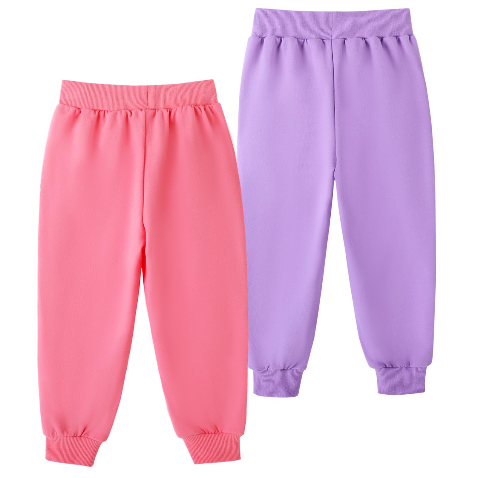 HILEELANG Baby Girls Cotton Joggers Sweatpants Animal Embroidery Drawstring Waist and Pockets-Pink Purple Casual Athletic Pants for Kids 18M