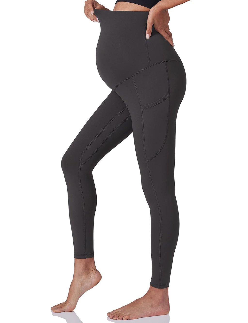 POSHDIVAH 3 Pack Women's Maternity Leggings, Black Black Grey Small