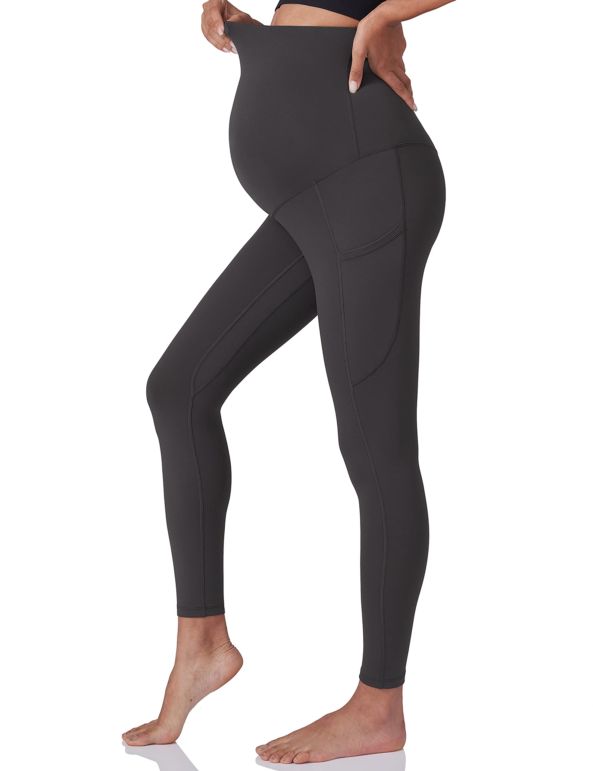 POSHDIVAH 3 Pack Women's Maternity Leggings, Black Black Grey Small