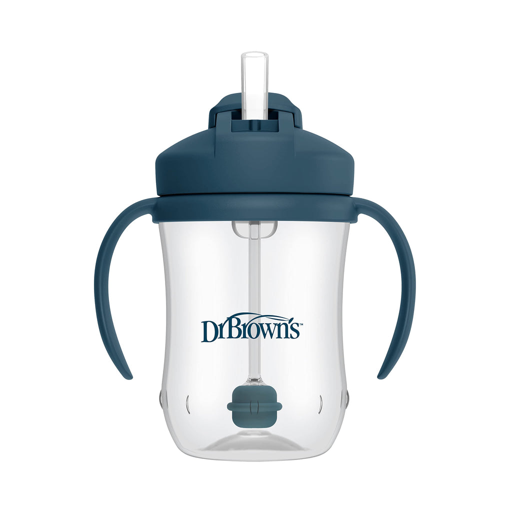 Dr. Brown's Milestones Baby's First Straw Cup, Training Cup with Weighted Straw, 9 oz/270 mL, BPA-free, 6m+, Dark Blue, 1-Pack