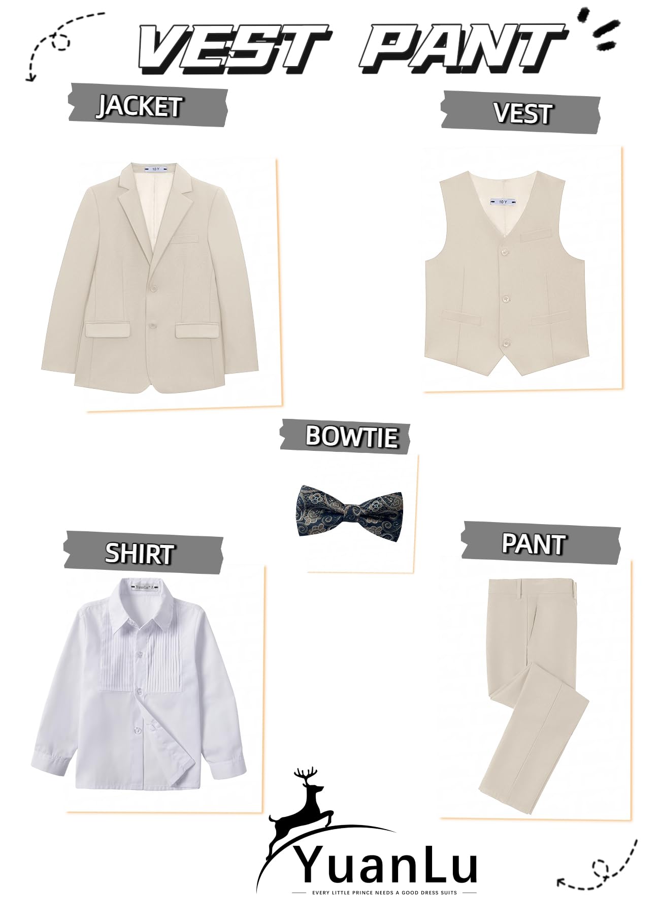 YuanLu Boys Suits Kids Formal Outfit Light Champagne Slim Fit Tuxedo Size 8
