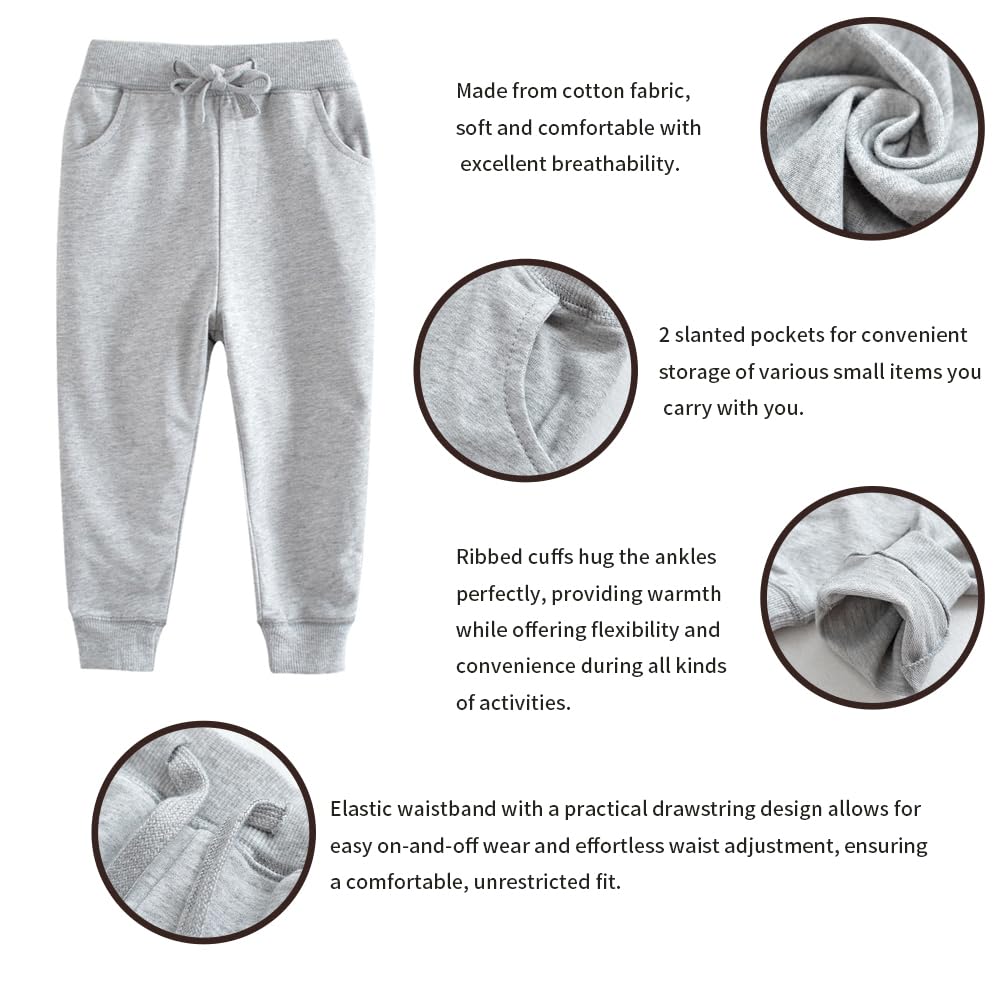 HUAER& Baby Boy's Jogger Pants Dinosaur Car Animal Print Drawstring Elastic Waist Sweatpants Cotton Toddler Athletic Pants 2-Pack (Dark Green + Light Gray,2-3T)