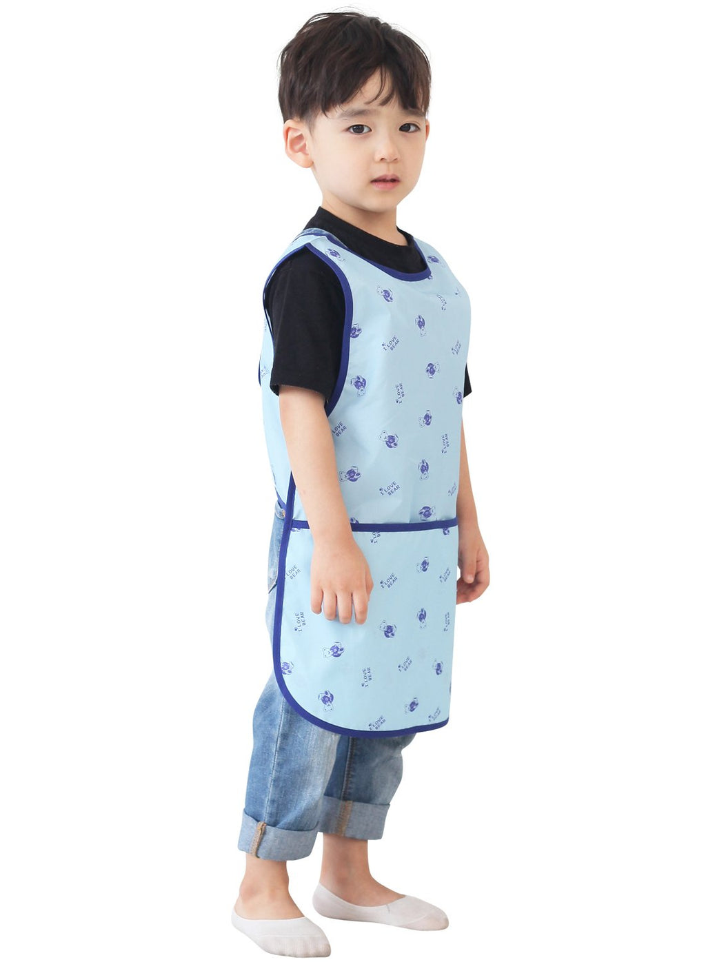 Plie Kids Painting Apron – Waterproof Art Smock for Toddlers & Preschoolers, Messy Play, Baking, Crafts, Cooking, Sensory Activities, Mealtime (Ages 1–10), Blue Bear (36-L)