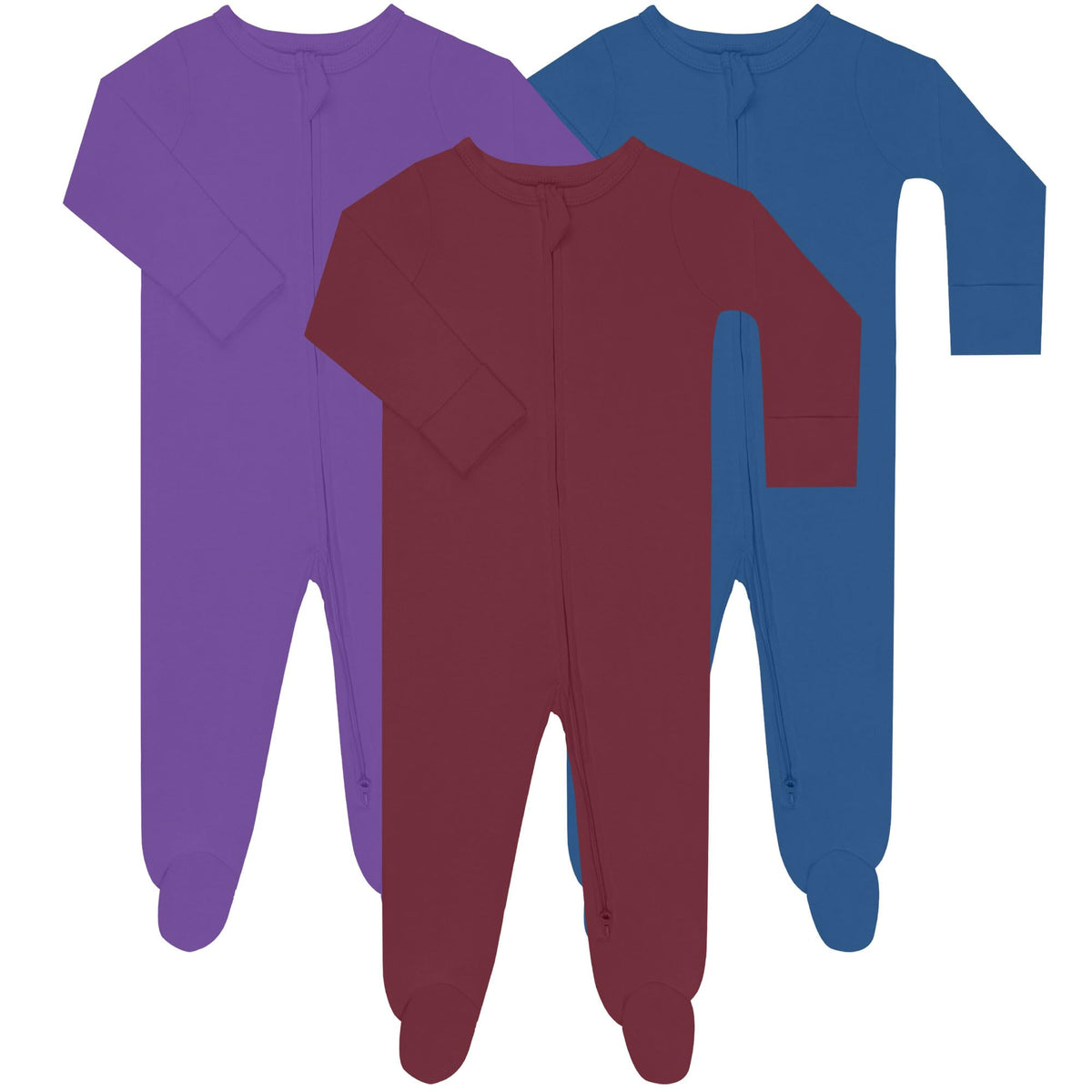 GUISBY Long Sleeve Baby Footed Pajamas with Mittens Cotton Sleepers with Zipper 3-Pack Orange+Dark Pink+Light Green 9-12 Months