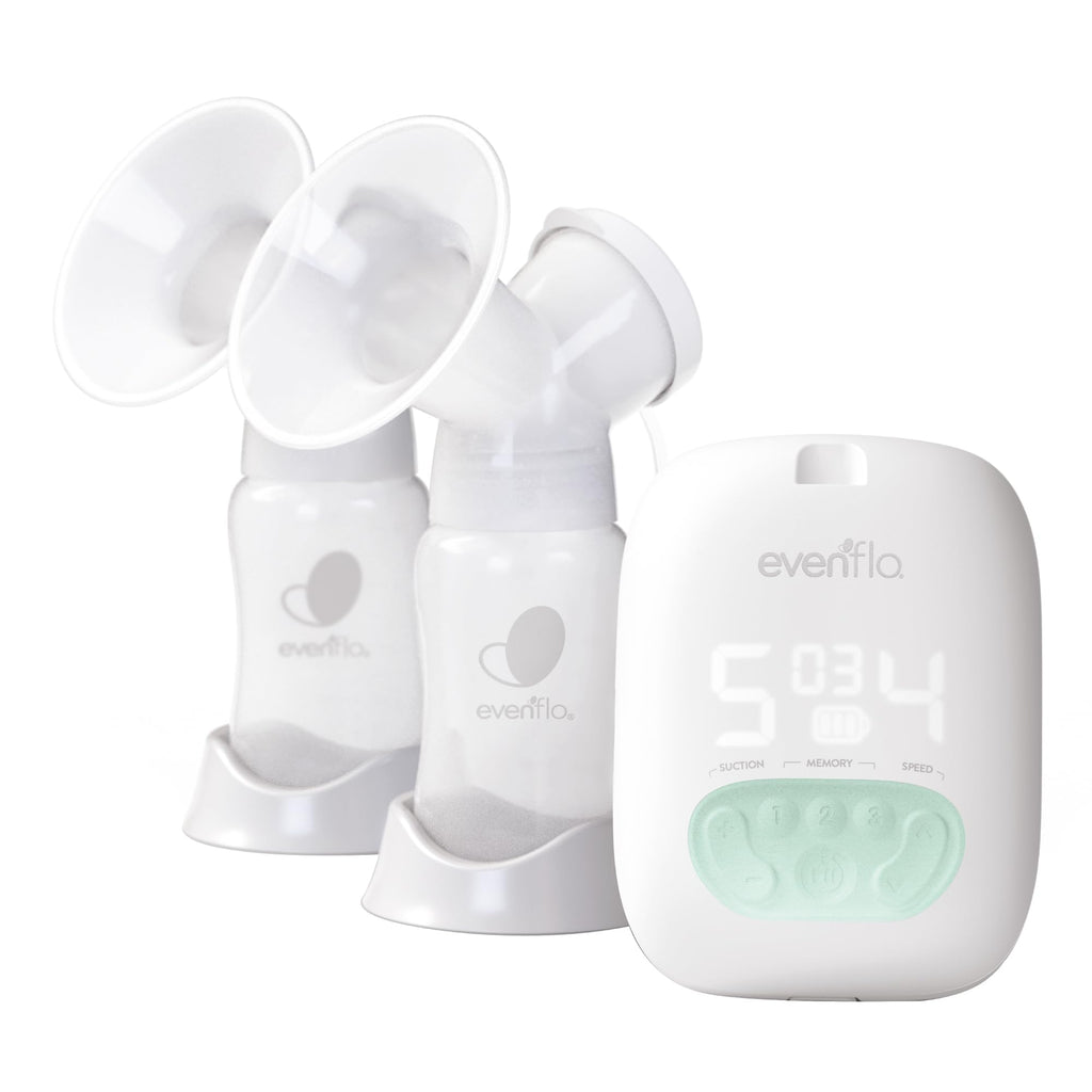 Evenflo Pocket Portable Double Electric Breast Pump, White, 20 Pumping Sessions per Charge, 9 Suction Settings, 3 Memory Presets