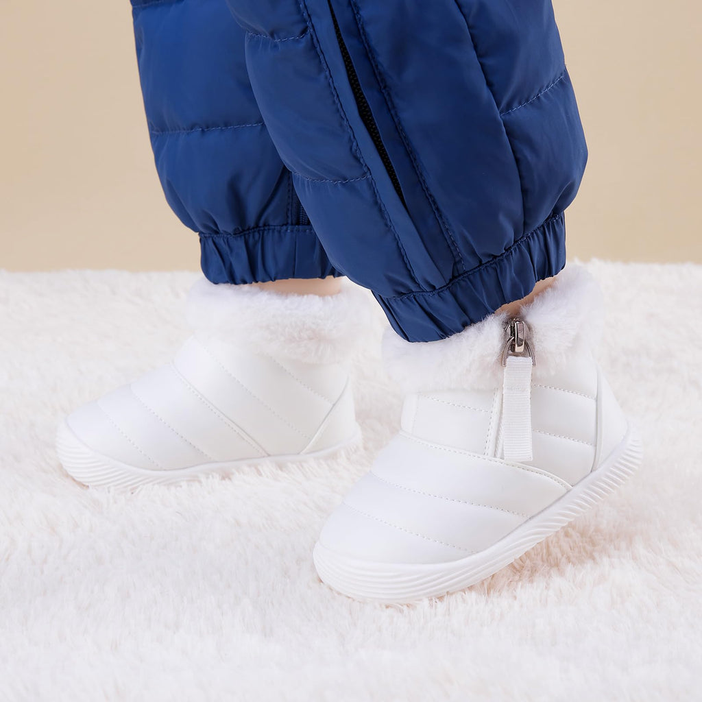 BMCiTYBM Baby Boy Girl Snow Boots Waterproof Infant Winter Warm Booties Nonslip Lightweight Outdoor Shoes for First Walkers 6 9 12 18 24 Months White Size 12-18 Months