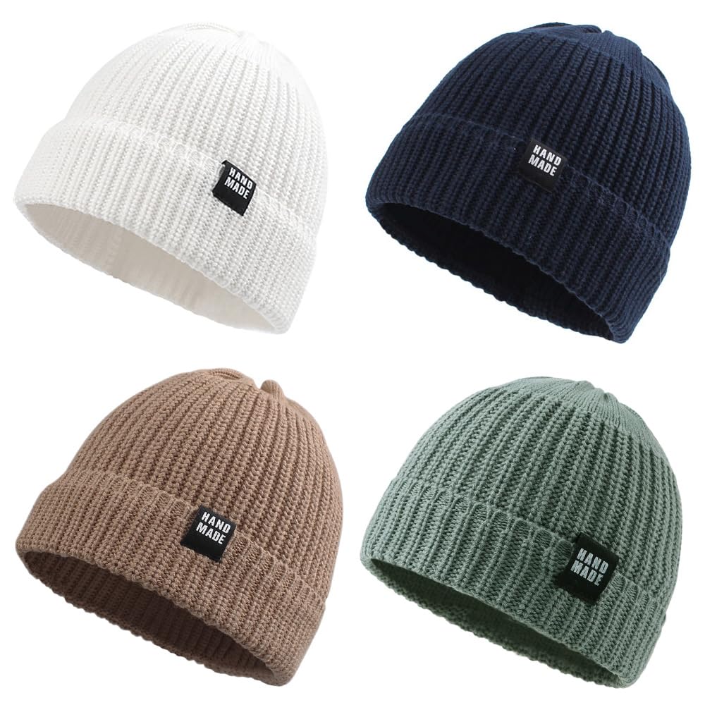 JANGANNSA Simple Knitted Baby Beanie Hip-Hop Boys Winter Hat Toddler Kids Bonnet for Girl 0-5Y (4PACK-B, L)