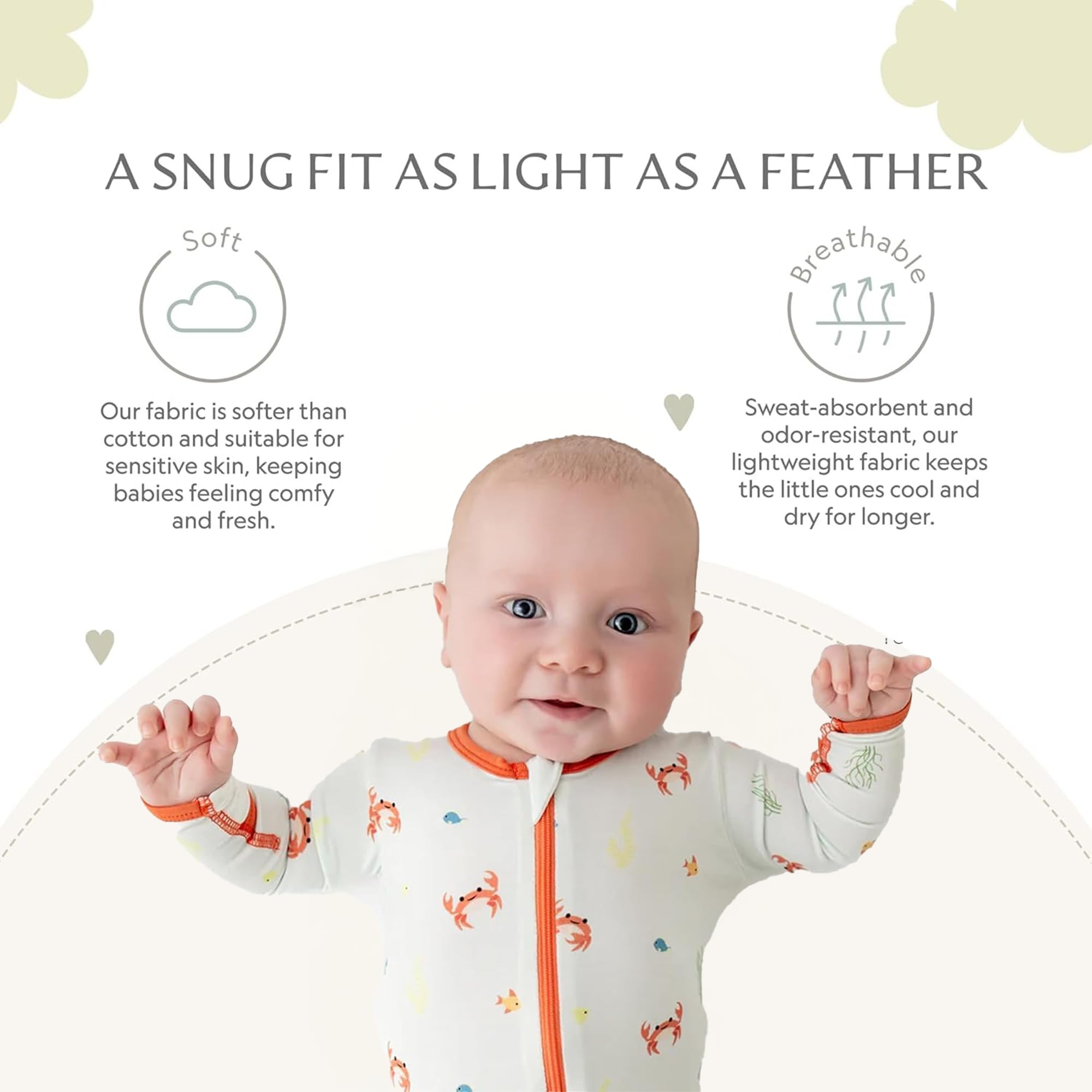 Bamboo Little Soft Baby Footie Pajamas, Crab, 18-24 Months