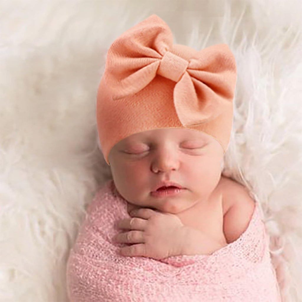 BQUBO Newborn Baby Girls Hats Mittens Set Hospital Hat Beanie Infant Bow Hats Baby Cotton Gloves No Scratch Mittens for 0-6 Months