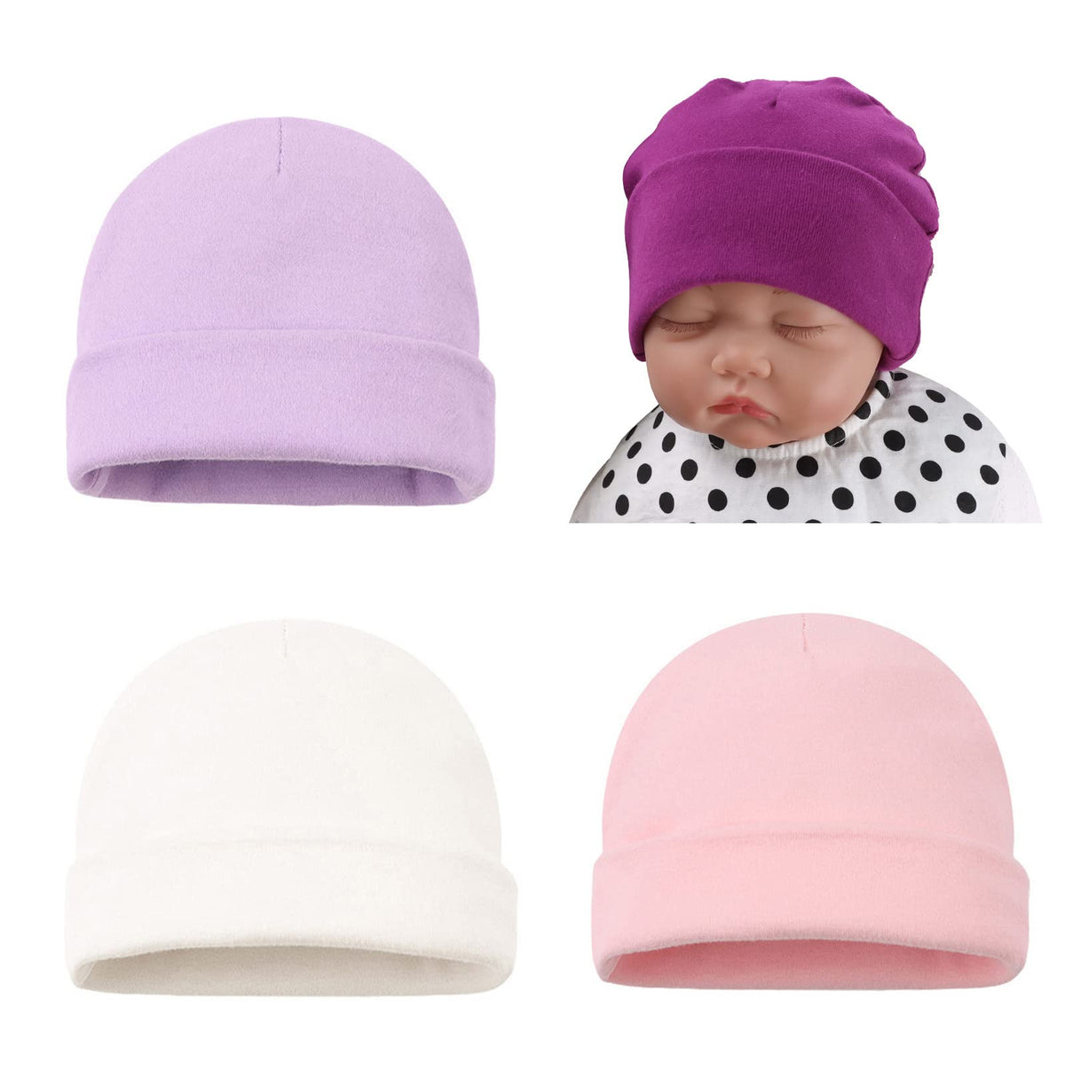 Bamery Cotton Baby Girl Hat Preemie Boys Beanie Newborn Hospital Hats Winter Infant Hats for Girls (4PACK-H, Preemie)