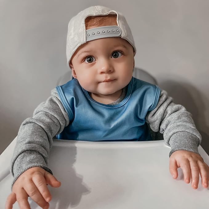 BapronBaby Minimalist Dusty Blue Bapron - No Neck Tie Safer Bib for Baby & Toddler - Soft Waterproof Stain Resistant - Machine Washable - Sz Baby/Toddler 6m-3T