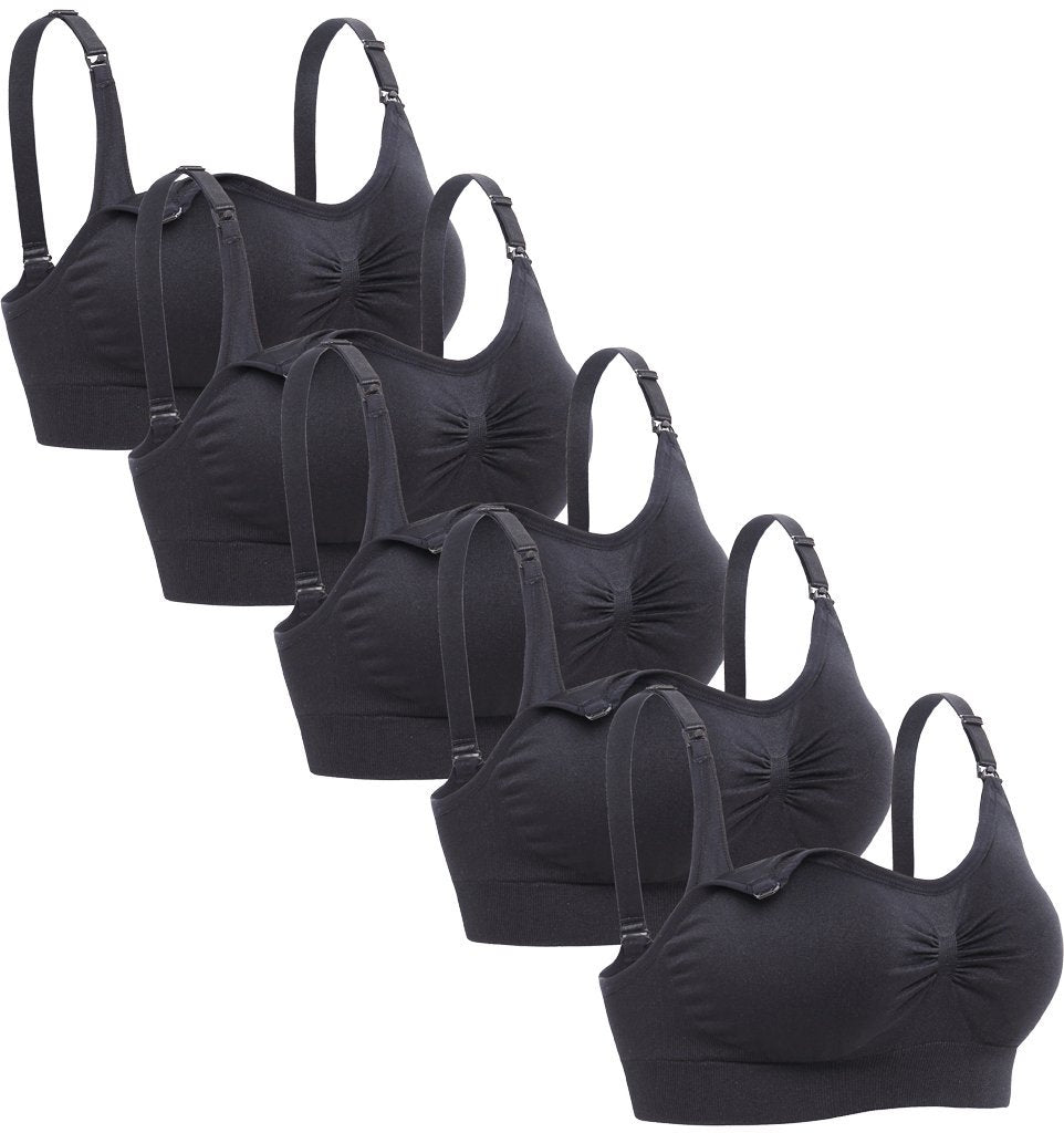 Lataly Womens Sleeping Nursing Bra Wirefree Breastfeeding Maternity Bralette Pack of 5 Color Black Size M