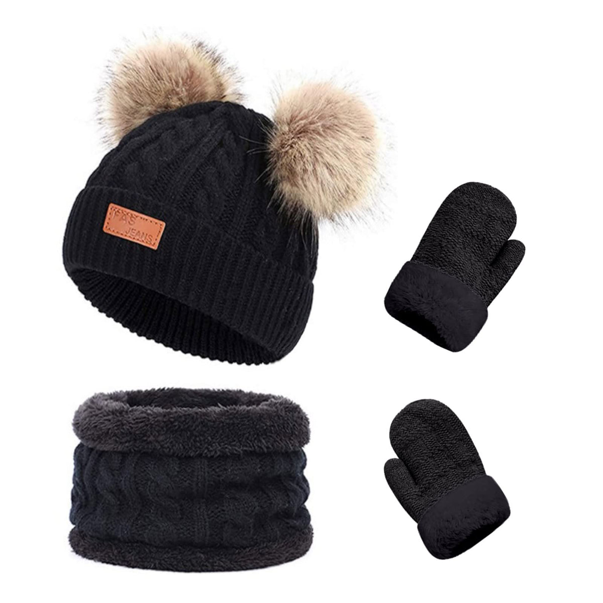 Duoyeree Baby Winter Hat Scarf Glove Beanie Set Fleece Lined Set 0-3T
