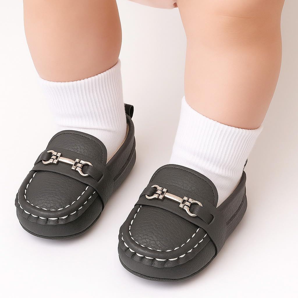 LONSOEN Baby Boys Girls Loafers Slip-On Dress Shoes, Gray 0-6Months
