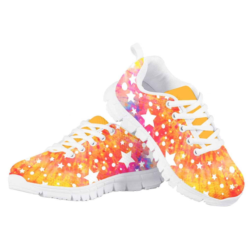 MARSVOVO Toddler Girl Sneakers Lightweight Breathable Athletic Slip On Girl Running Shoes Fashion Comfortable Resistant Sport Pre Walking Shoes for Boy Girl Stars Orange Printed Size 3 US