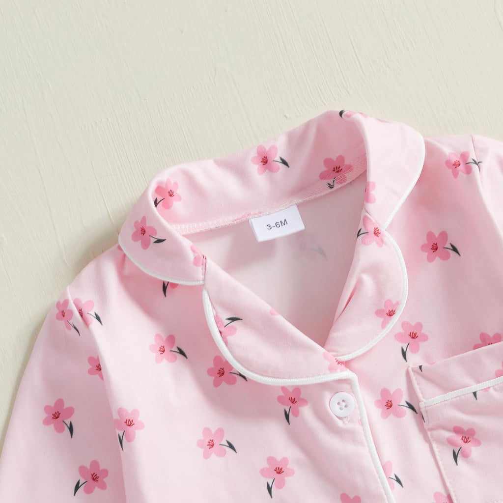 Balaflyie Baby Girl Button Down Pajamas Romper One-Piece Jumpsuit Long Sleeve Sleeper Infant Sleepwear (Wildflower&Pink,18-24 Months)