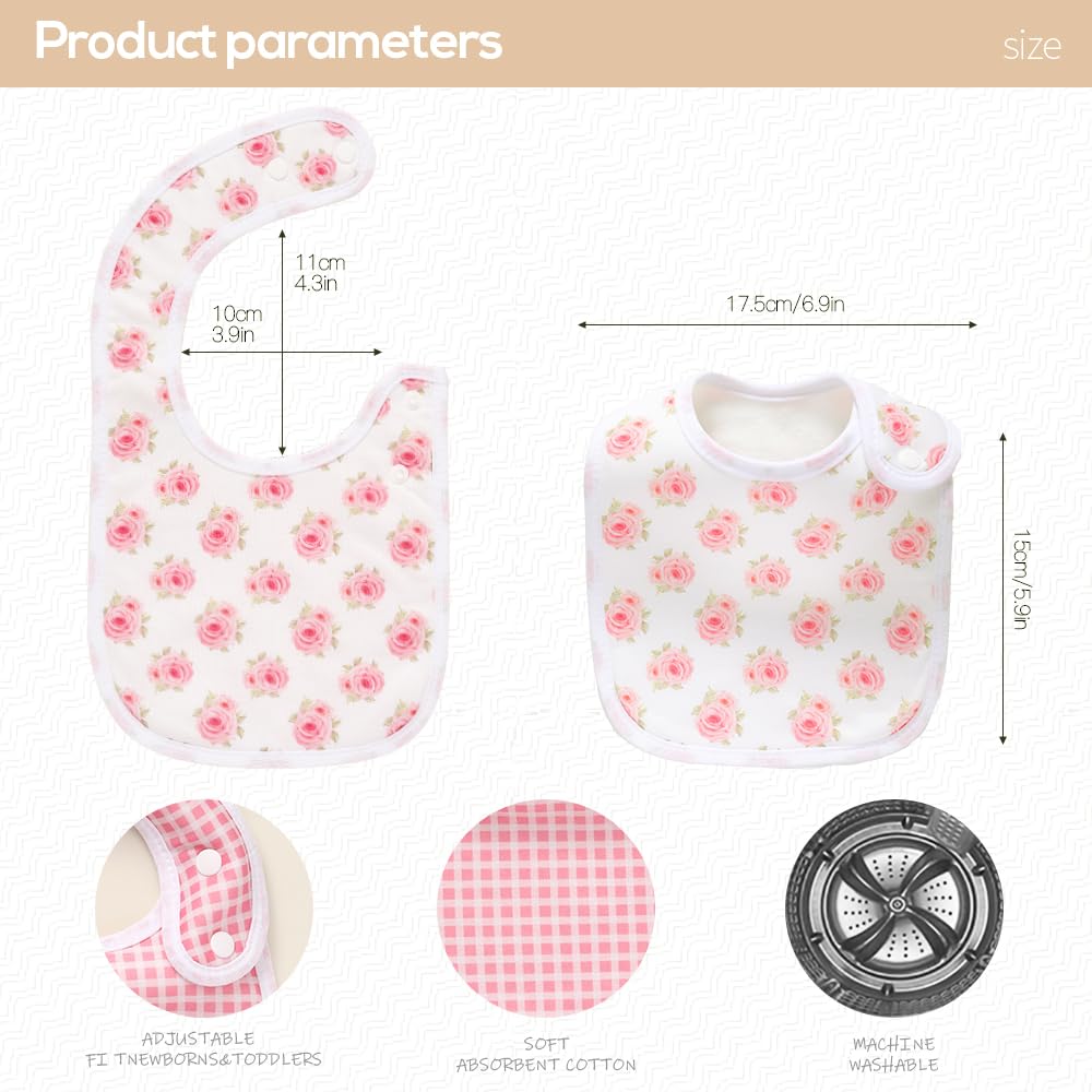 lazyrhino 8 Pack Baby Bibs Unisex Adjustable with Snaps Ultra Soft Absorbent Drooling Teething for Boys and Girls (pink-qt-8pcs)