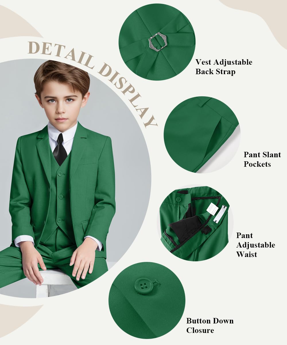 Kids Suit Formal Dress Tuxedo Suits for Boys Christmas Outfit Green Size 5