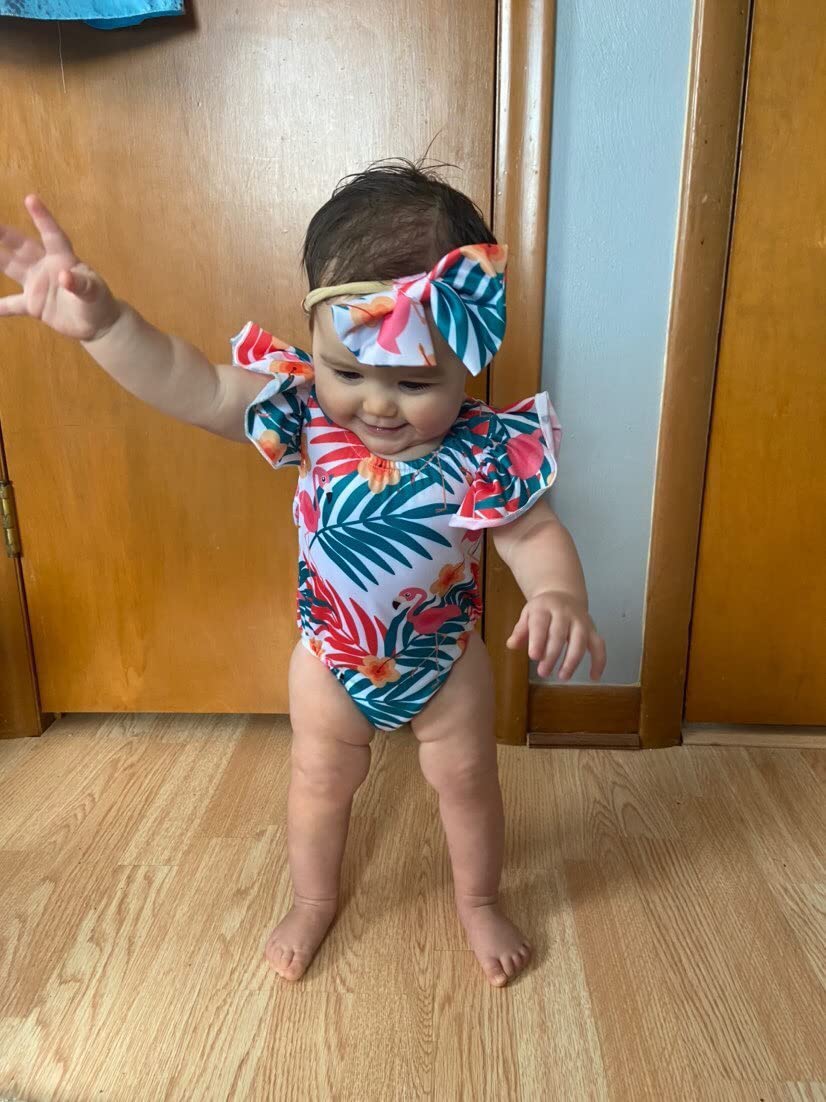 2-3T Infant Baby Girl Flamingo Swimsuit Hawaiian One Piece Ruffles Swimwear Bathing Set 24 Months