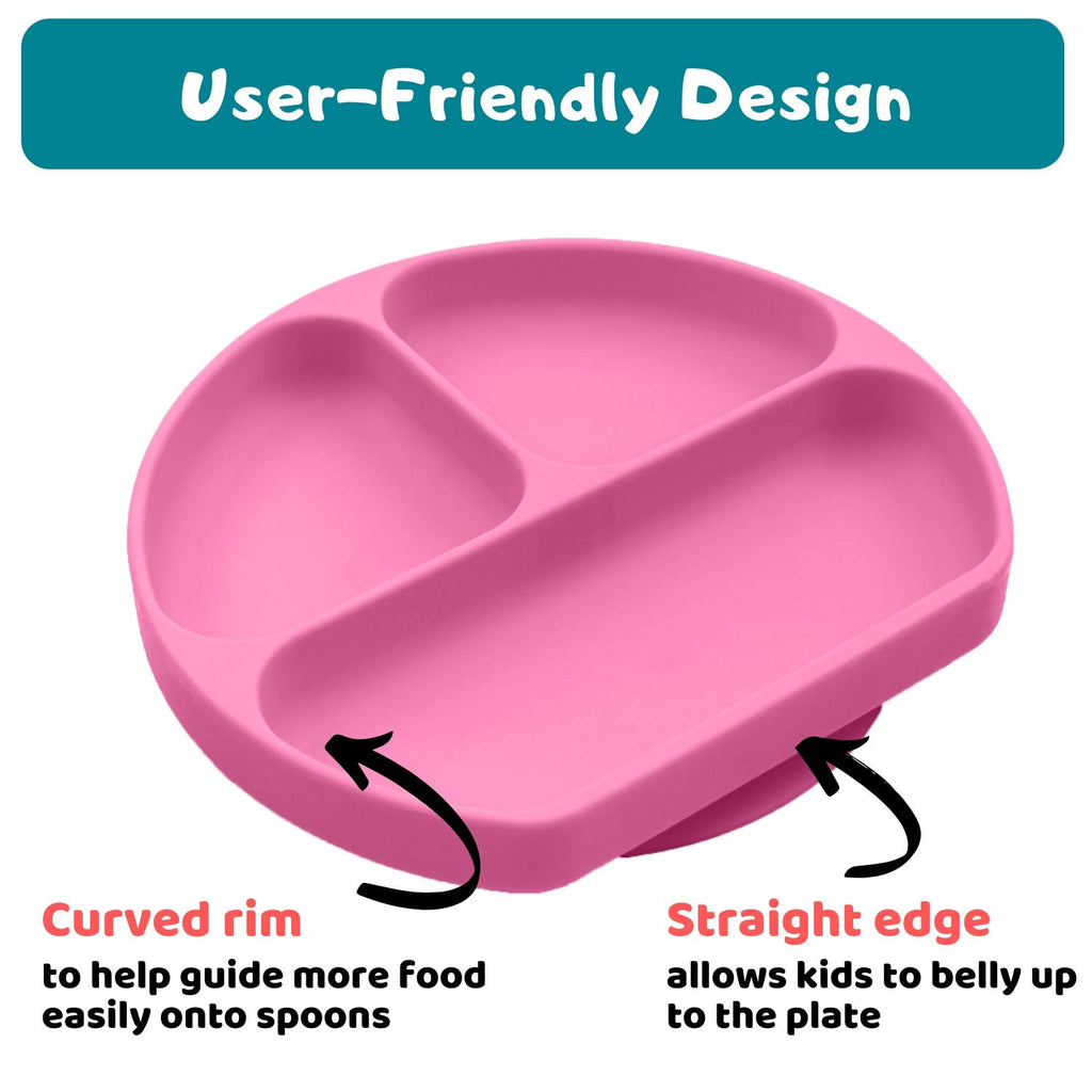 Silikong Suction Plate for Toddlers | BPA Free, 100% Food-Grade Silicone | Microwave, Dishwasher and Oven Safe | Stay Put Divided Baby Feeding Plates