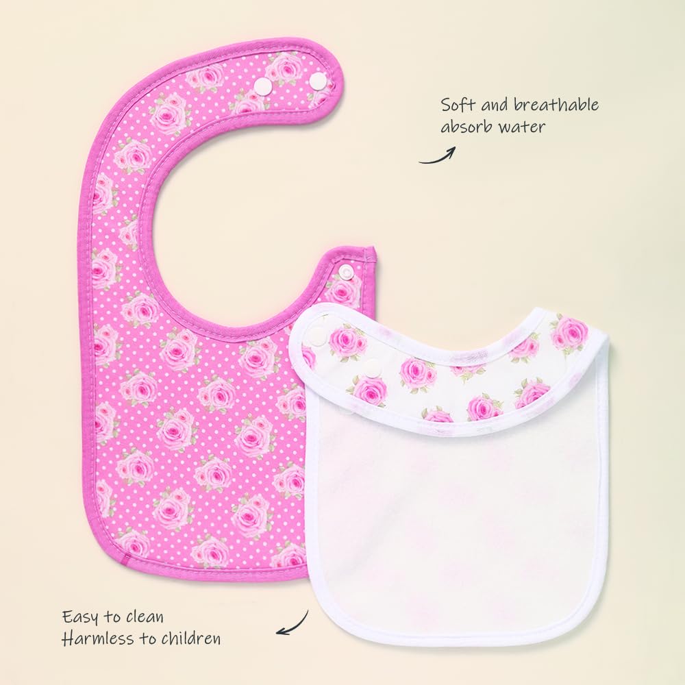 lazyrhino 8 Pack Baby Bibs Unisex Adjustable with Snaps Ultra Soft Absorbent Drooling Teething for Boys and Girls (pink-qt-8pcs)