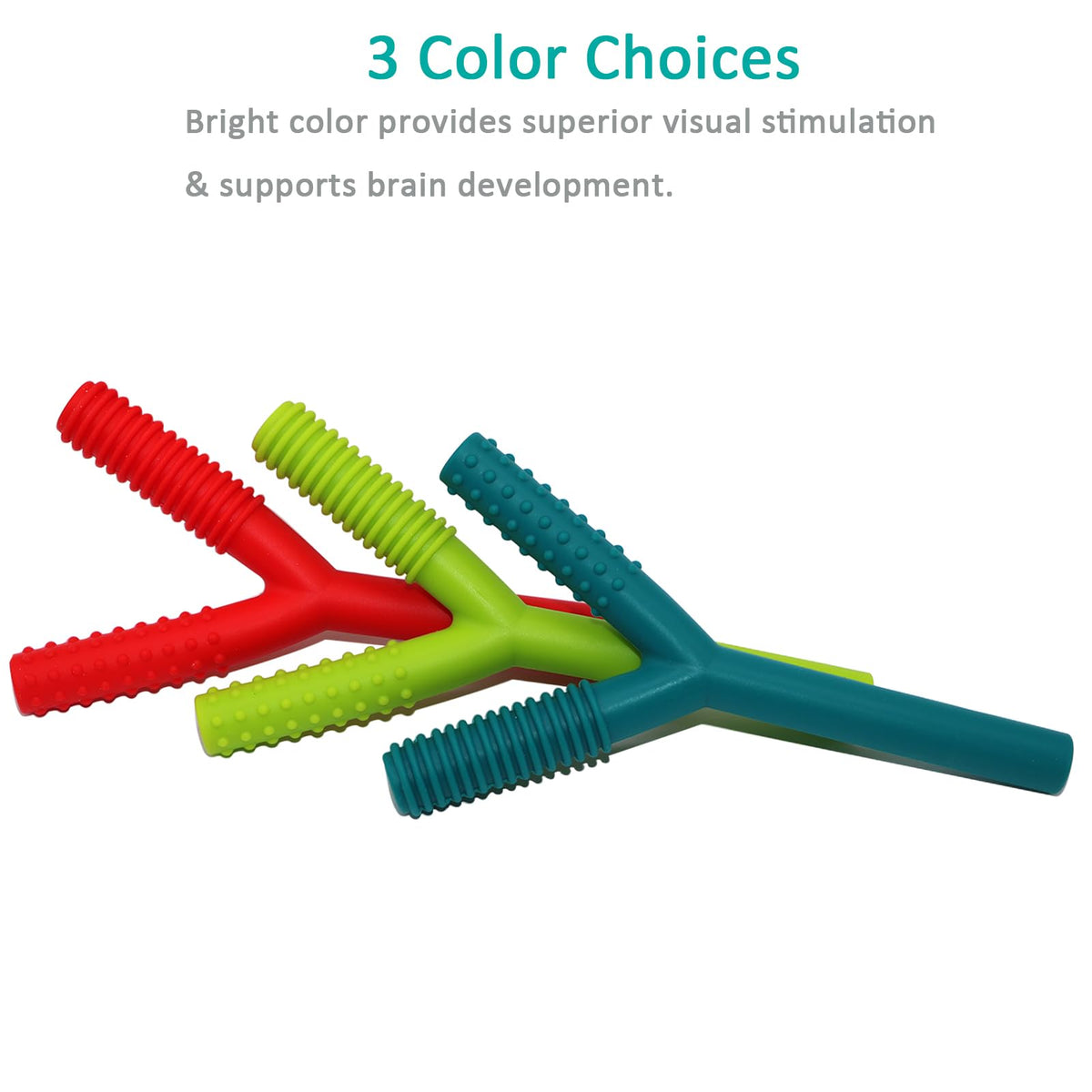 Teether Tubes for Babies 3-6 Months, 3 Pack Silicone Hollow Chew Tube Toy for Autistic Children, Y Shape Chewable Straw Baby Teether Toys for Infants Autism with Teething Nursing Biting Chewing