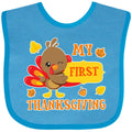 inktastic My First Thanksgiving with Turkey and Leaves Baby Bib Turquoise 2c777