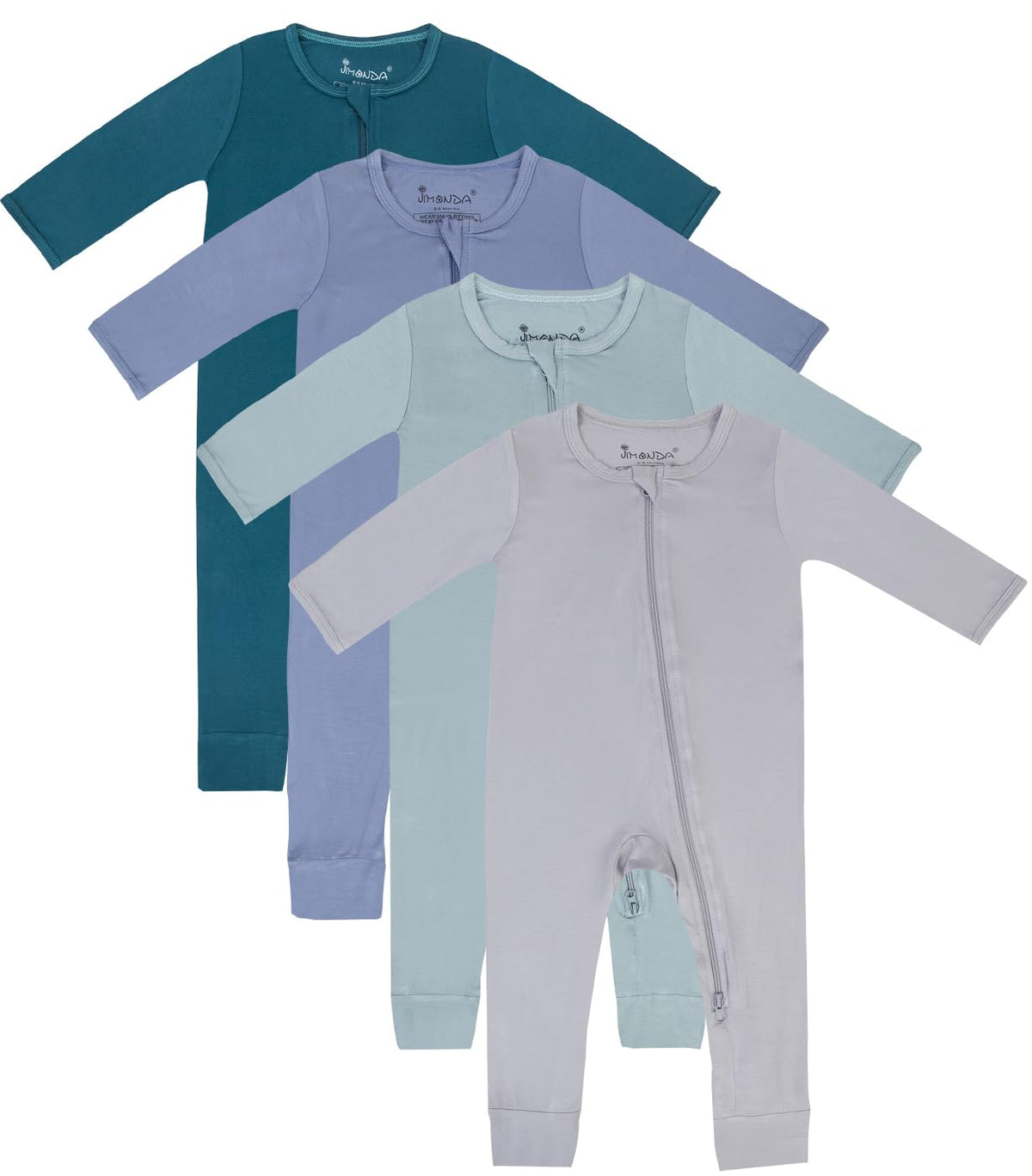 Jimonda Zip-up Baby Footless Pajamas 4Packs(Bl&Re&Eme&Str,0-3M)