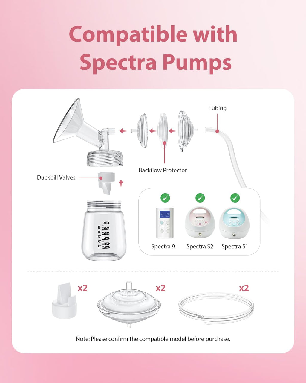 BALIME 8Pcs Pump Parts Compatible with Spectra S1/S2/9 Plus, Duckbill Valves, Backflow Protector Membrane and Tubes (Not Original Spectra Accessories)