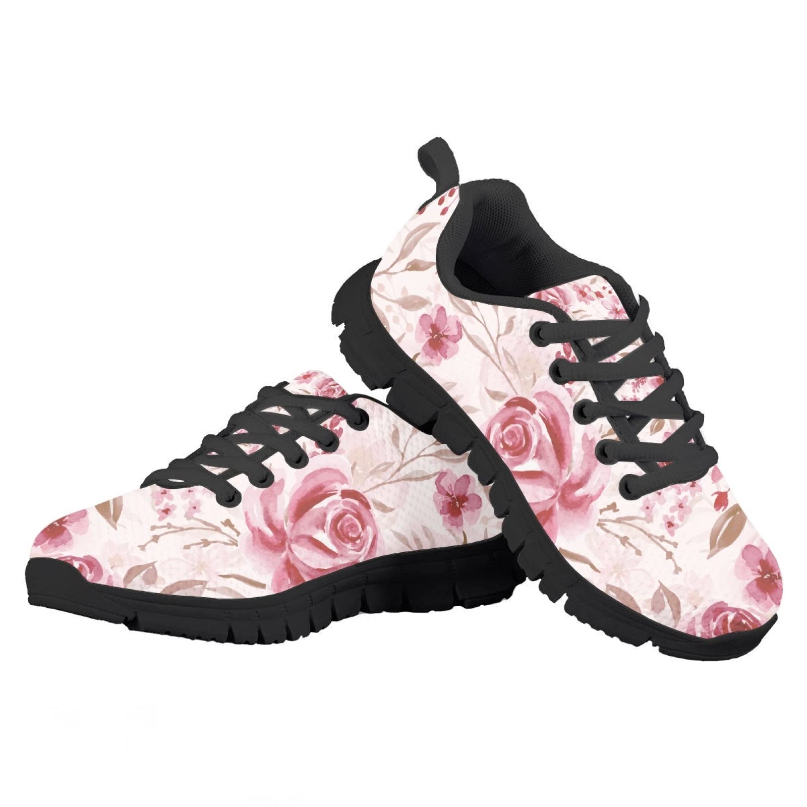 MARSVOVO Pre Walking Shoes for Boy Girl Lightweight Breathable Athletic Slip On Sneakers Casual Comfortable Resistant Sport Play Girl Running Shoes Beautiful Pink Flower Printed Size 1 US