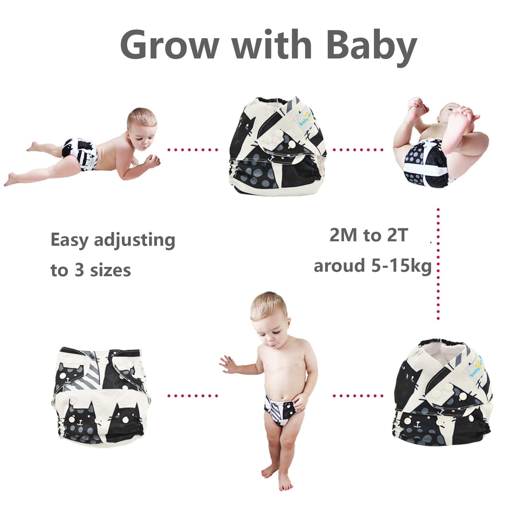 Babygoal Reusable Neutral Cloth Diapers 6 Pack with 10pcs Inserts, One Size Adjustable Washable Pocket Nappy Covers for Baby Boys and Girls