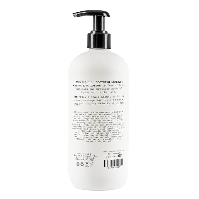 Zoey Naturals Lavender Moisturizing Lotion for Babies – Hypoallergenic, Gentle & Natural for Kids with Sensitive and Dry Skin – Aloe, Avocado & Shea – Made in USA – 17 fl oz