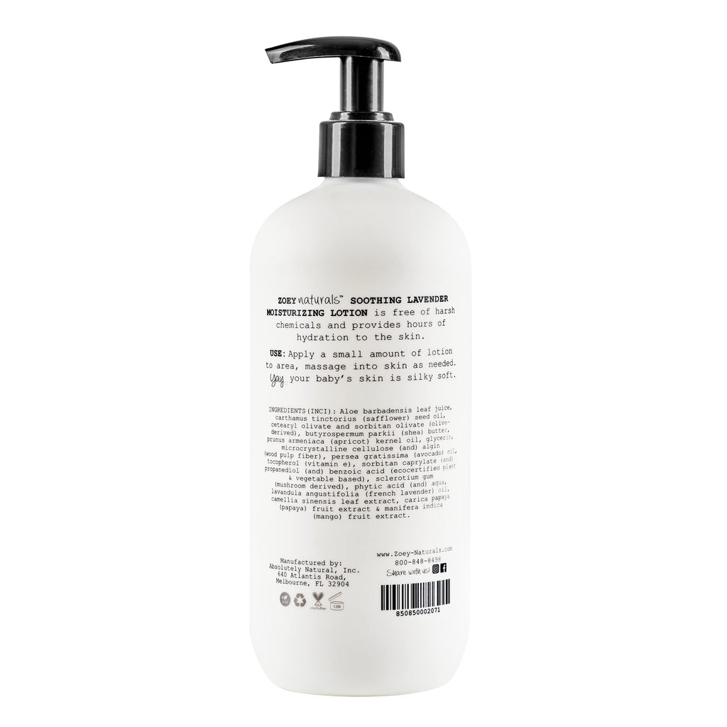 Zoey Naturals Lavender Moisturizing Lotion for Babies – Hypoallergenic, Gentle & Natural for Kids with Sensitive and Dry Skin – Aloe, Avocado & Shea – Made in USA – 17 fl oz