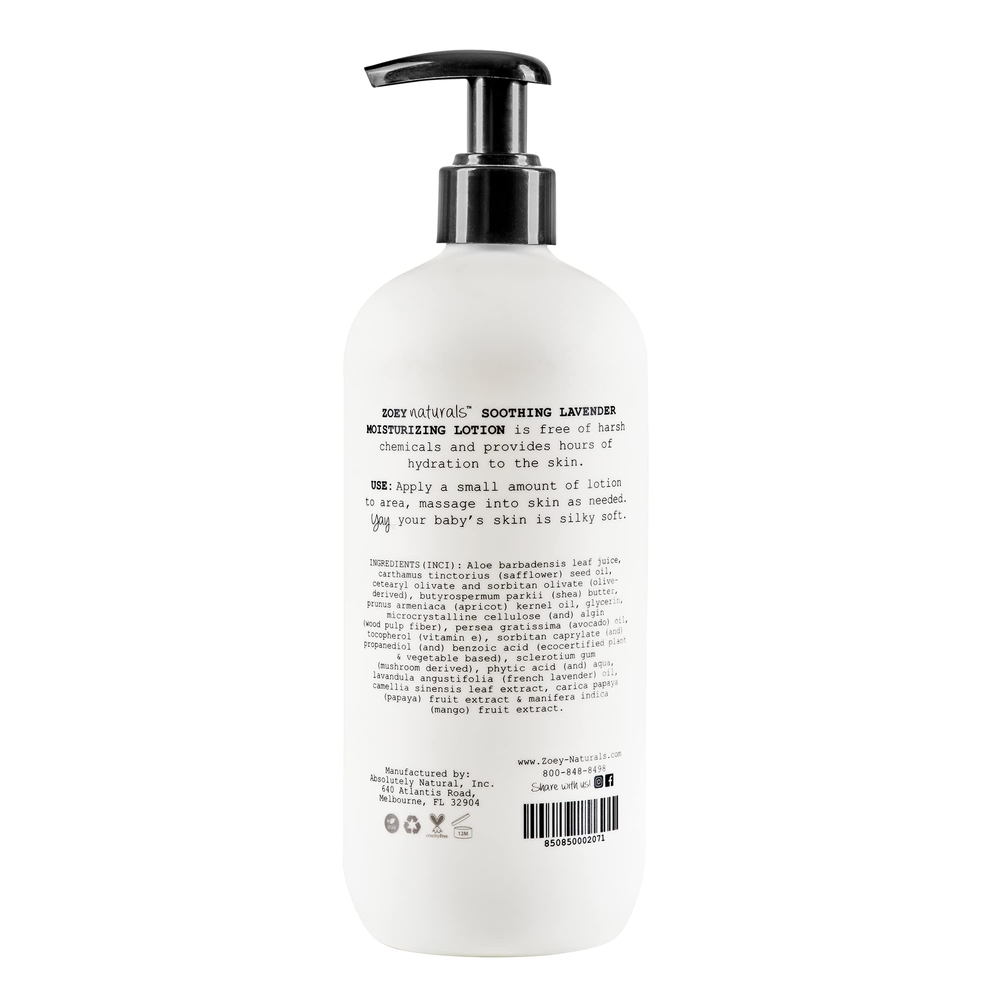 Zoey Naturals Lavender Moisturizing Lotion for Babies – Hypoallergenic, Gentle & Natural for Kids with Sensitive and Dry Skin – Aloe, Avocado & Shea – Made in USA – 17 fl oz