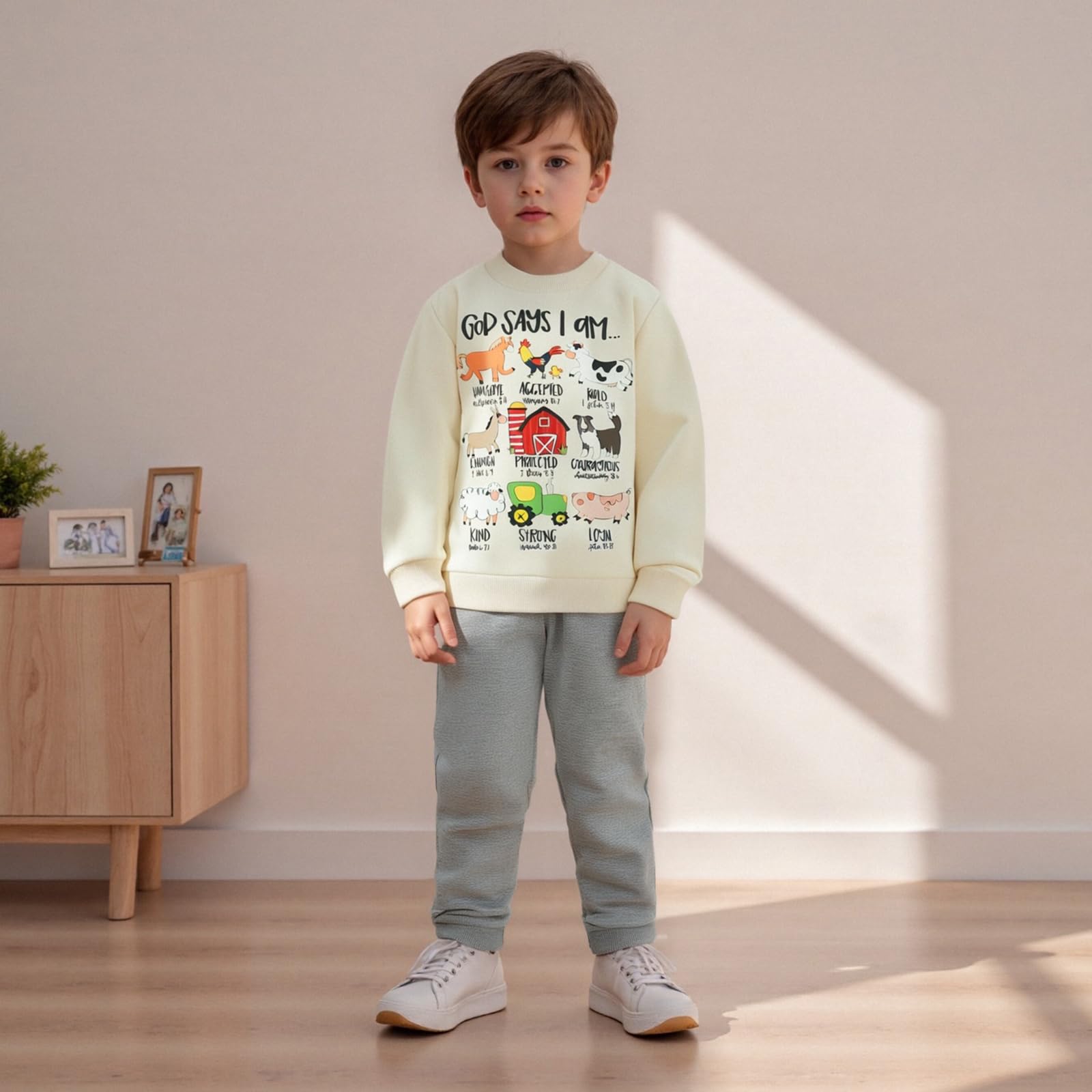 Nyapruwe Toddler Baby Boys Fall Winter Outfits Funny Print Top Pants Set (Beige G-animals, 2-3T)