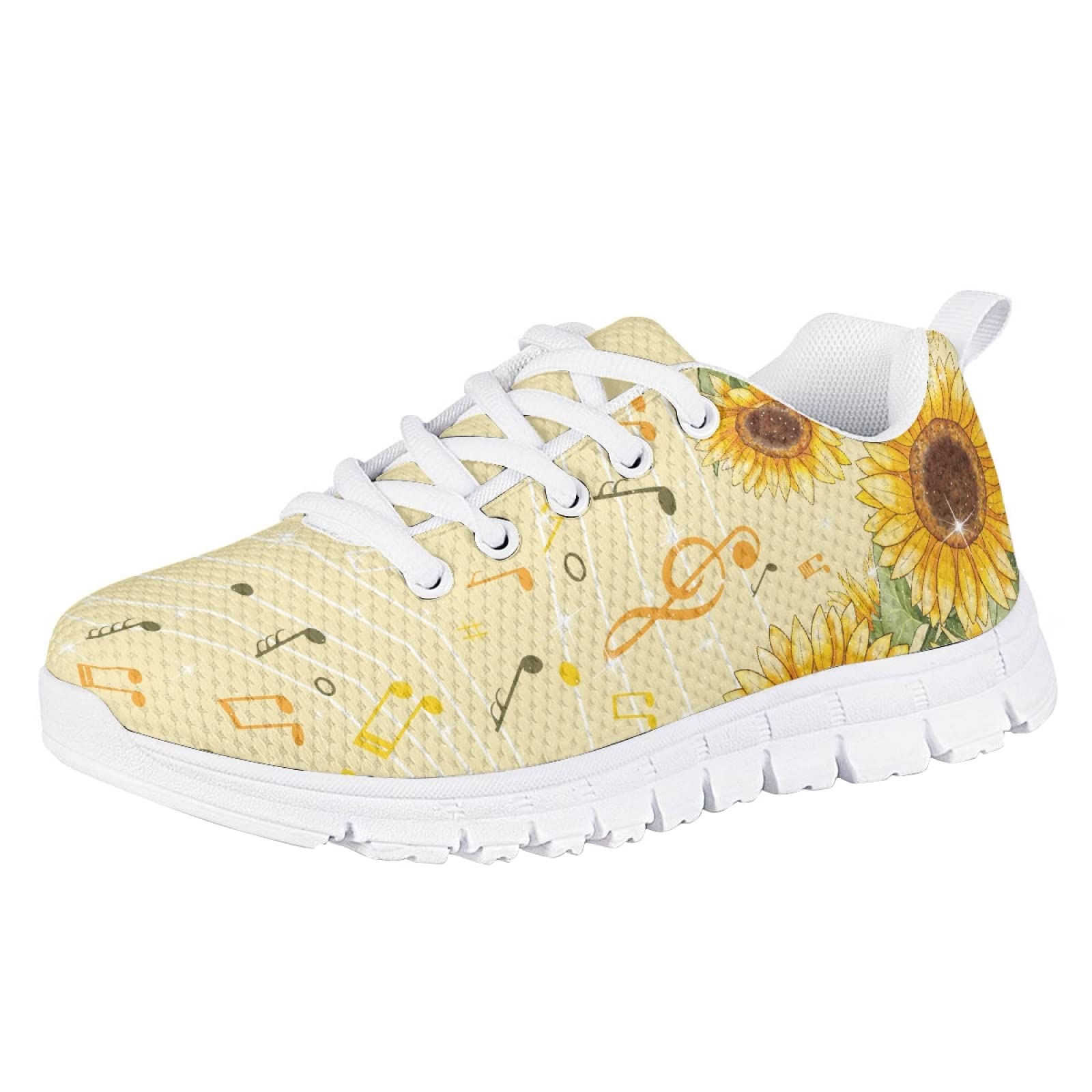 MARSVOVO Toddler Girl Sneakers Flexible Lightweight Breathable Athletic Girl Running Shoes Lace-up Comfortable Non Slip First Shoes for Walking Boy Girl Sunflower Note Design Size 11 US