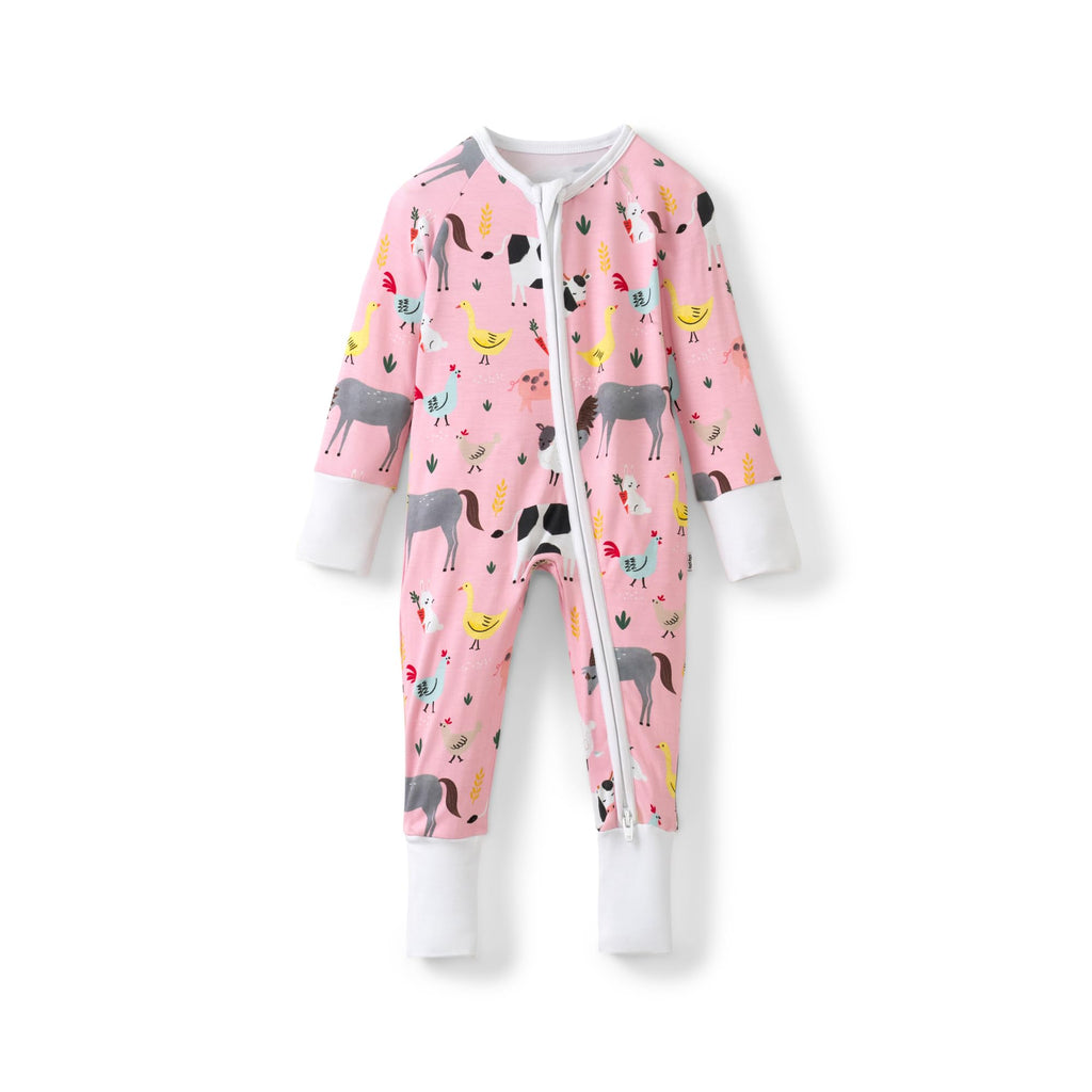 Little Sleepies Baby Pajamas, Pink Farm Animals, 6-12M